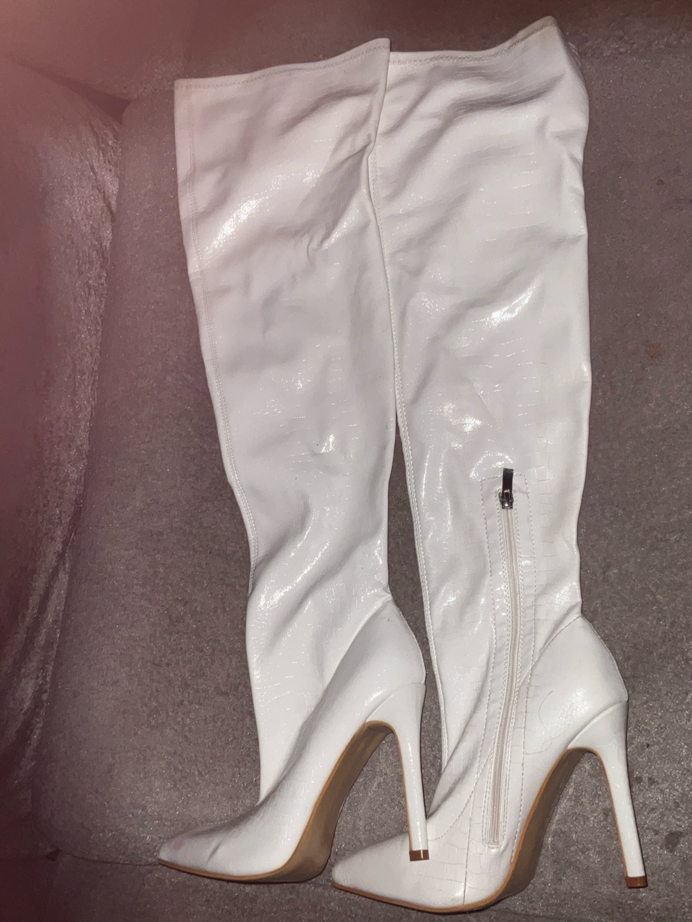 Amazon White Over-the-Knee Patent Boots